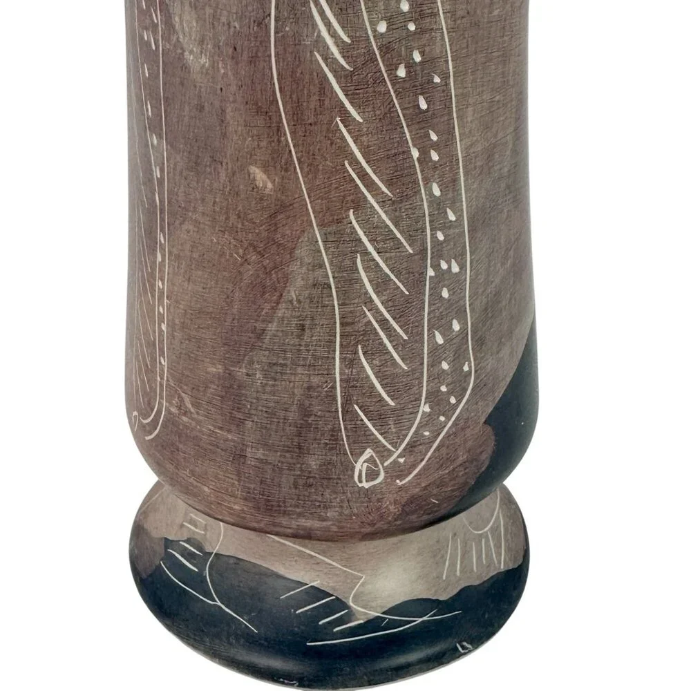 African Hand Painted Soapstone Bud Vase With Etched Leaf 10